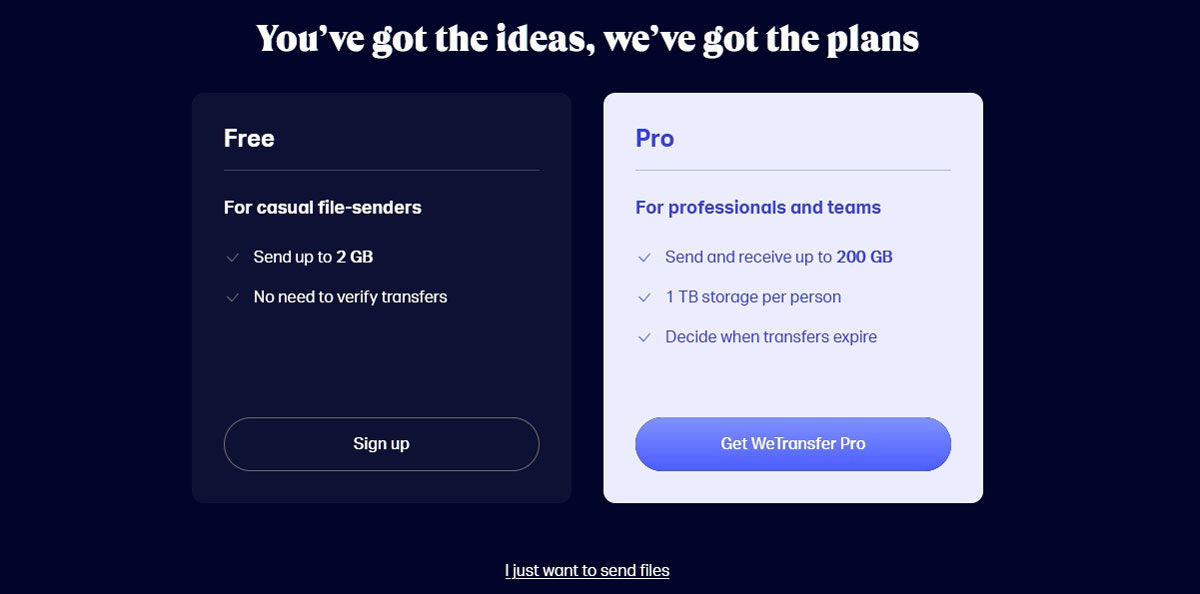 WeTransfer send files free